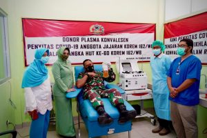 Peringati HUT Ke-60, Korem 162/WB Gelar Donor Darah Dan Donor Plasma Konvalesen Penyitas Covid-19