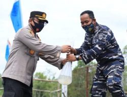 Kapolres Tebing Tinggi dan Danlanal Tanjung Balai Tabur Benur Udang Vaname Di Kecamatan Bandar Khalipah