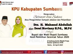 KPU Sumbawa: Selamat & Sukses Atas Pelantikan Bupati dan Wakil Bupati Sumbawa Hasil Pemilihan Serentak Tahun 2020