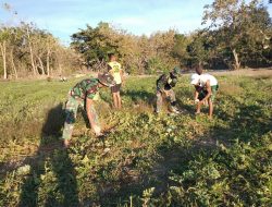 Personel Pos Dafala dan Pemilik Lahan Panen Perdana Semangka