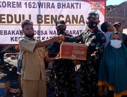 Tanggap Darurat, Danrem 162/WB Salurkan Bantuan Sembako Pada Korban Kebakaran di Sape