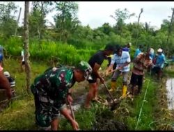 Danramil 1615-06/Terara Kerahkan Puluhan Personelnya Gotong Royong Buka Jalan
