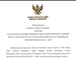 KPU Umumkan Nama Calon Anggota KPU Kabupaten/Kota Provinsi Sumatera Utara Periode 2023 – 2028