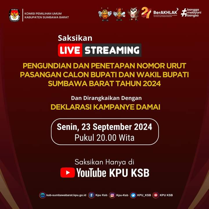 Pengundian dan Penetapan Nomor Urut Calon serta Deklarasi Pilkada Damai 2024 Oleh KPU KSB