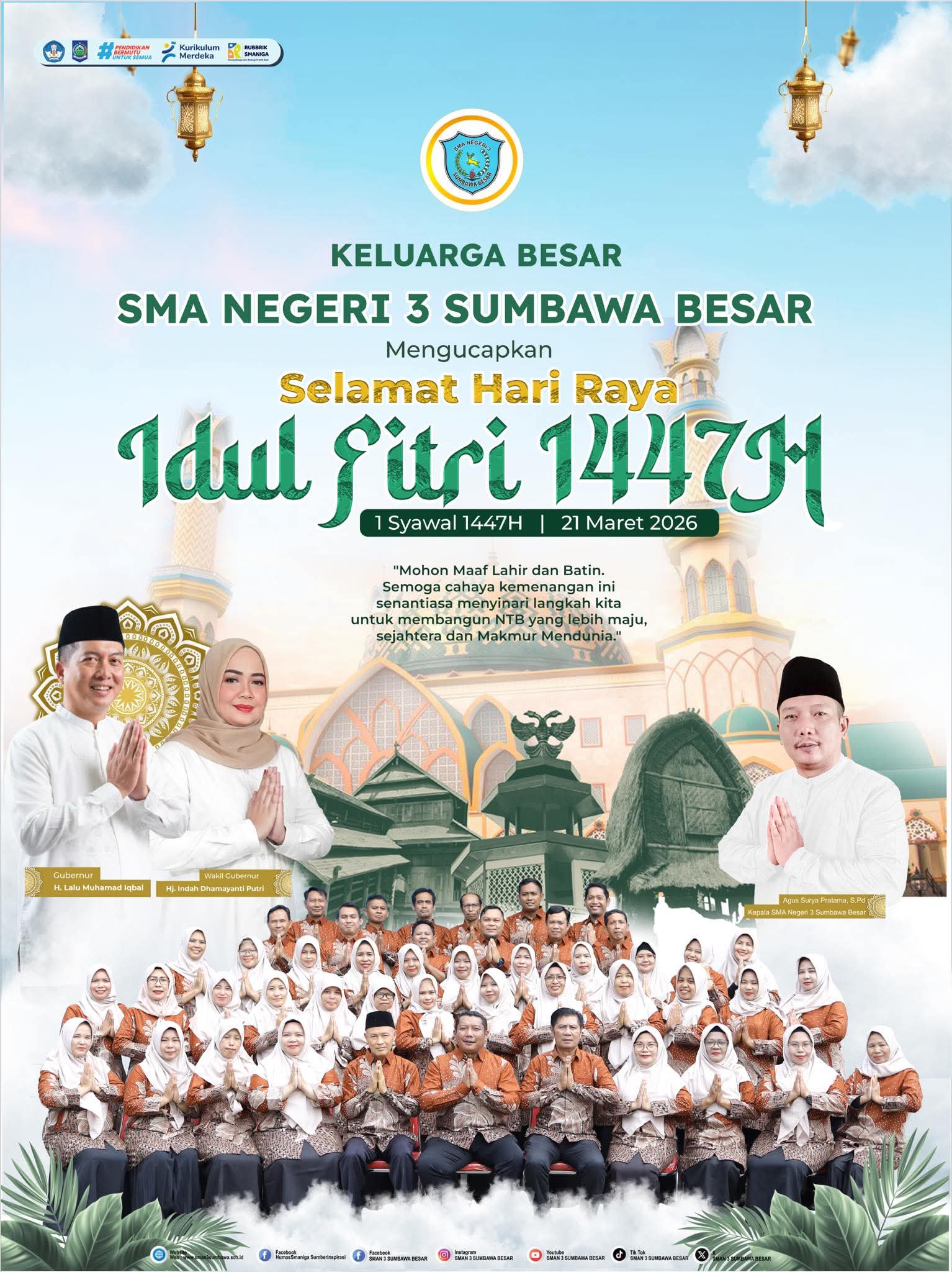 Keluarga Besar SMAN 3 Sumbawa Besar Mengucapkan Selamat Hari Raya IdulFitri 1447 H/2026 M