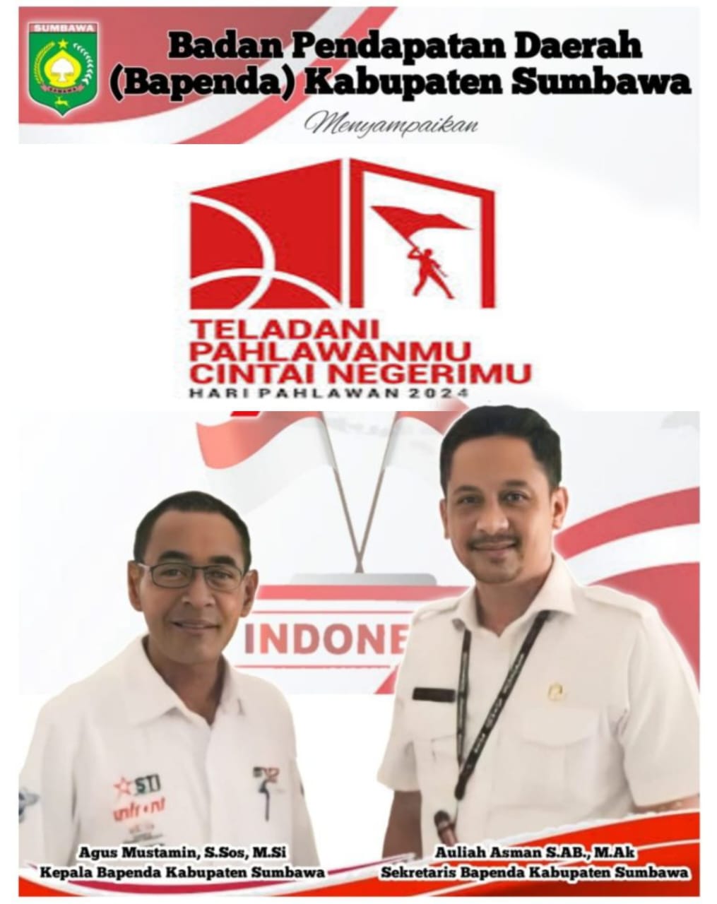 Keluarga Besar Bapenda Mengucapkan Selamat Memperingati Hari Pahlawan 10 November 2024