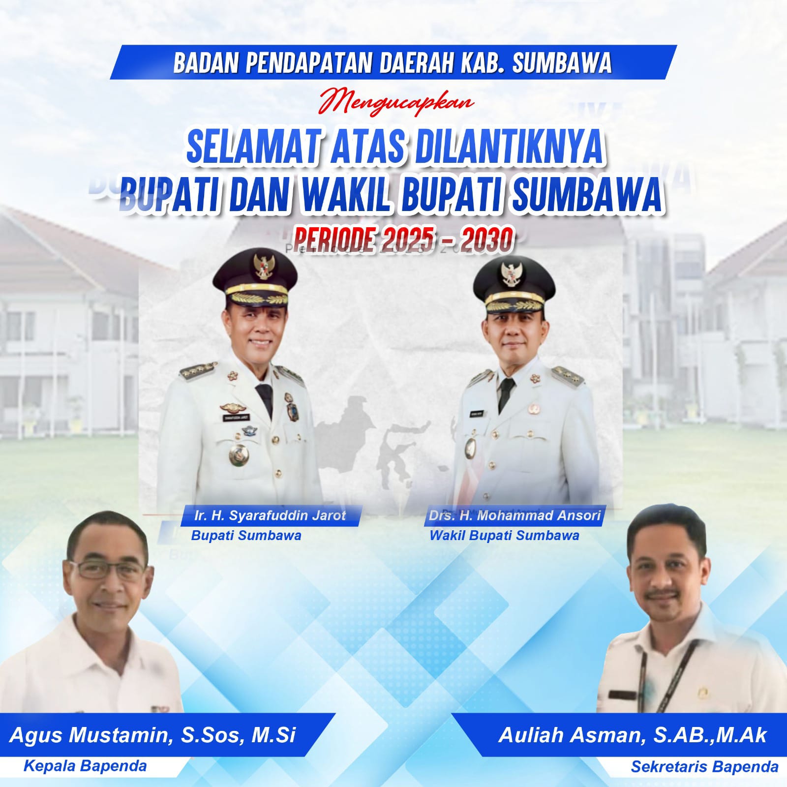 Bapenda Sumbawa Mengucapkan Selamat Atas Dilantiknya Bupati & Wakil Bupati Sumbawa Periode 2025-2030