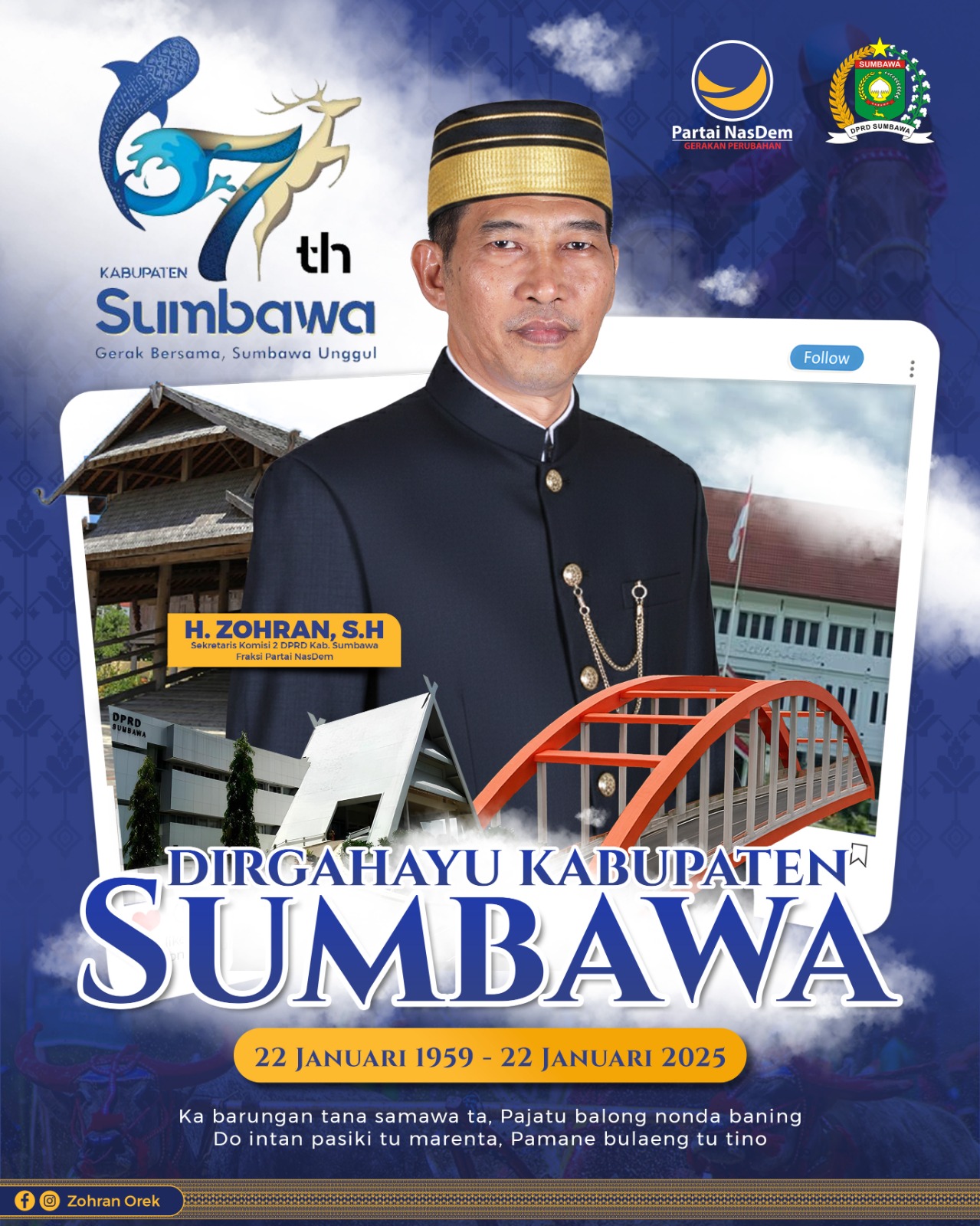 Zohran Orek Mengucapkan Dirgahayu Kabupaten Sumbawa ke 67