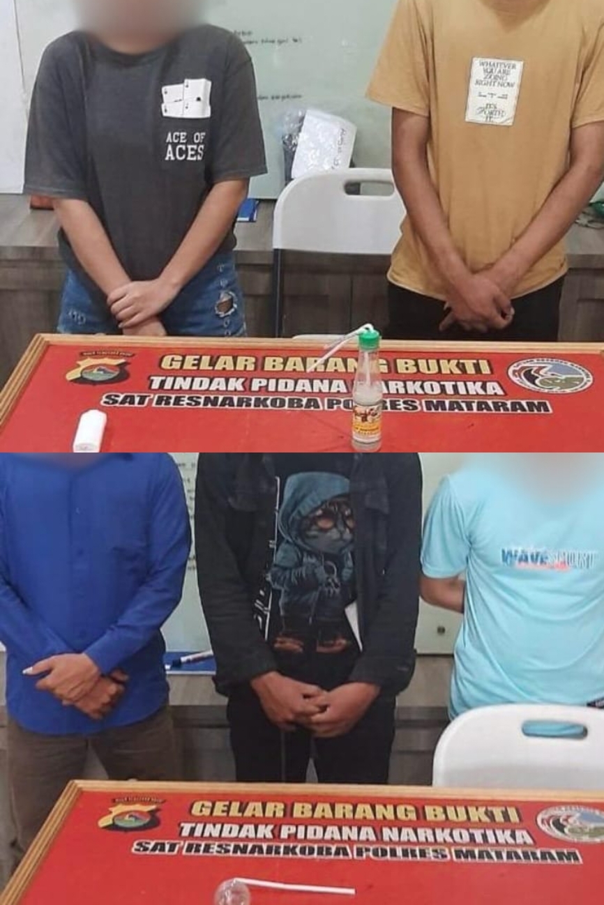 Kembali Ungkap Tindak Pidana Narkoba, Tim Opsnal Sat Resnarkoba Polresta Mataram Amankan 5 terduga